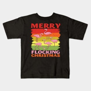 A Flamboyance of Flamingos wish you a Merry Flocking Christmas Kids T-Shirt